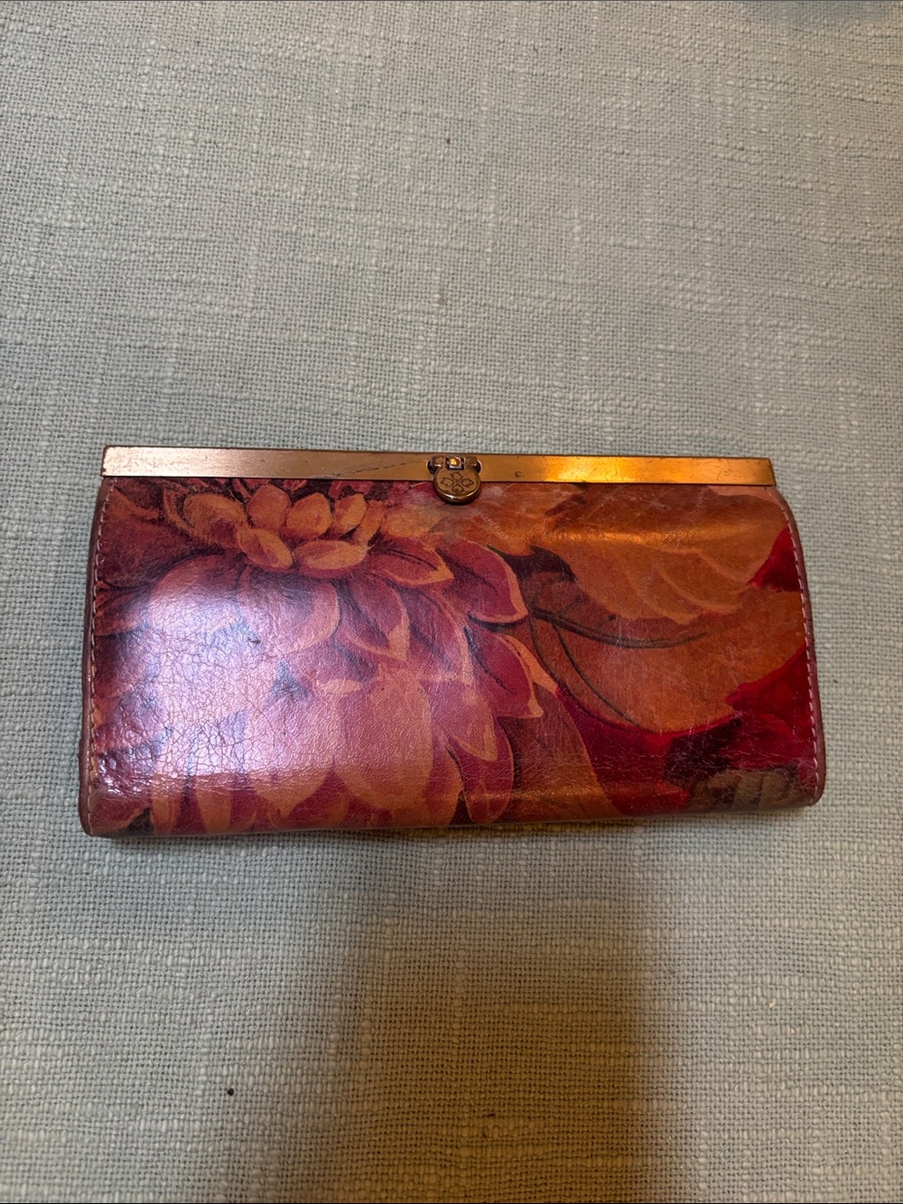 Patricia Nash Floral Leather Frame Wallet in Red and Orange